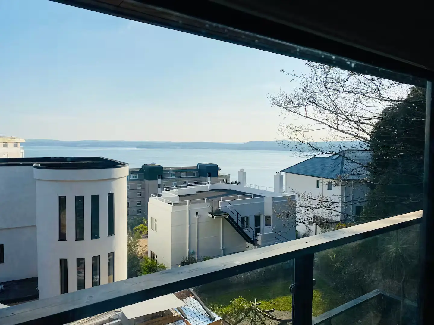 Cabin balcony view of Torquay seafront